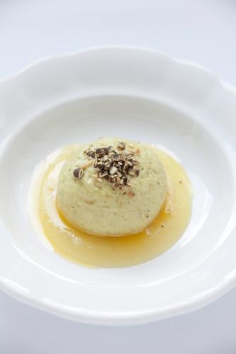 a dessert on a white plate on a table at Hotel-Restaurant-Café Krainer in Langenwang
