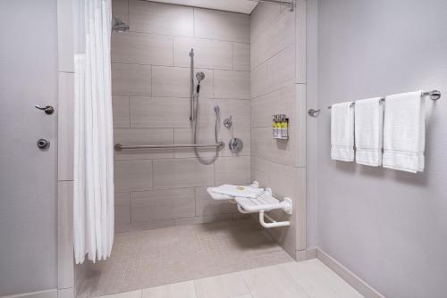 La salle de bains est pourvue d'une douche, de toilettes et d'un lavabo. dans l'établissement Holiday Inn Express & Suites - Odessa I-20, an IHG Hotel, à Odessa