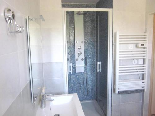 a bathroom with a shower with a sink and a toilet at Maison avec spa à They-Sous-Montfort, accueillant et moderne in They-sous-Montfort