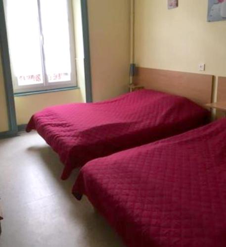 - une chambre avec 2 lits avec des draps roses dans l'établissement Appartement cosy à La Bourboule, 40 m², casier à skis, à La Bourboule