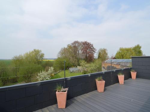 una fila de plantas en macetas sentadas en un techo en Cottage in Clavier Station with infrared sauna, en Modave