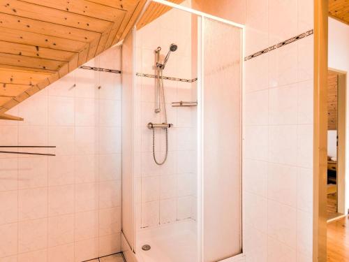 W łazience znajduje się prysznic ze szklanymi drzwiami. w obiekcie Holiday home with a convenient location in the Giant Mountains for summer & winter! w mieście Rudník