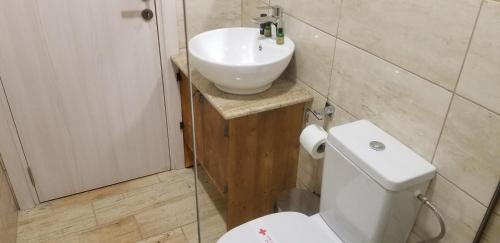 a bathroom with a white sink and a toilet at Riviera Inn apartments in Ulcinj