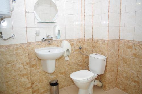 a bathroom with a toilet and a sink at Edi Hotel in Zlatograd