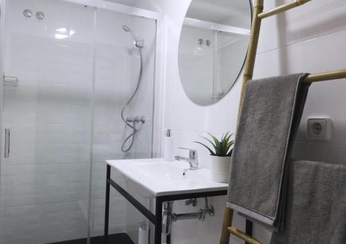 a bathroom with a sink and a shower at Dunas Jewel Apartment in Morche