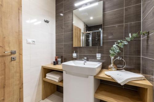 a bathroom with a sink and a mirror at Apartman Lucid C207 in Vysoke Tatry - Stary Smokovec