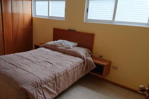 a bedroom with a bed and two windows at San Marino in San Francisco Tlalnepantla
