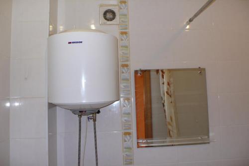 トムスクにあるApartment on Uchebnaya 8п8эт6のバスルーム(鏡付)の白い水槽