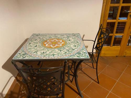 a table and two chairs with a plate on it at Casa Schicciola in Stromboli