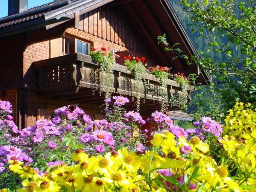a bunch of flowers in front of a building at Haus Pfannenhölzer in Bad Hindelang