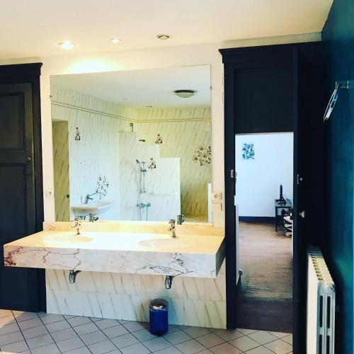 La salle de bains spacieuse est pourvue d'un grand lavabo en marbre. dans l'établissement Maison St Romain Blaye, à Blaye