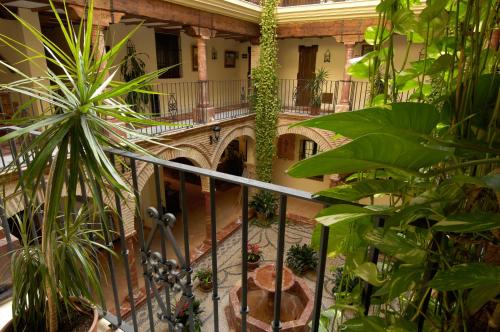 an indoor courtyard of a building with plants at Finca Eslava in Antequera