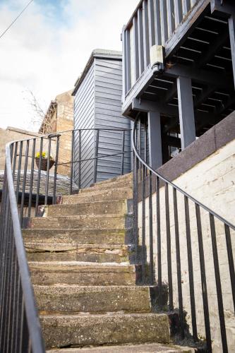 a set of stairs in front of a building at Sandgate 2-Bed Apartment in Ayr central location in Ayr