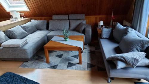 a living room with a couch and a table at Ferienhaus Nr. 60 Im Ferienpark am Twistesee in Bad Arolsen