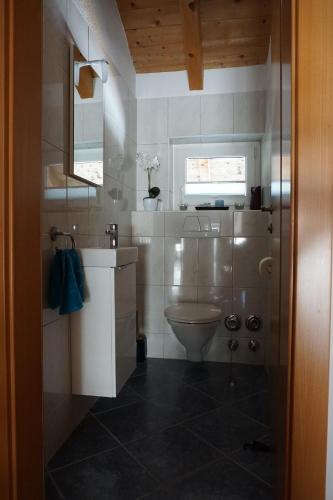 a bathroom with a toilet and a sink at Appartement Au in Oberperfuss