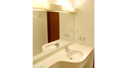 a bathroom with a sink and a mirror at Hotel Schwarzer Bär in Zittau