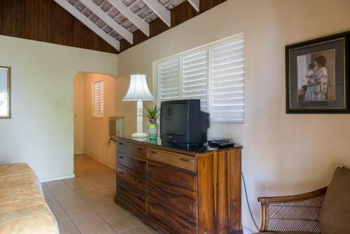 a bedroom with a tv on a dresser with a bed at Villa Viento in St Mary