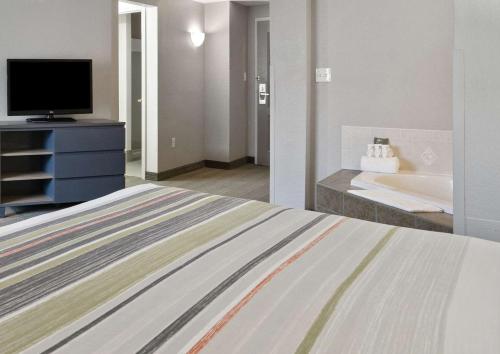 a bedroom with a bed and a tv and a tub at Country Inn & Suites by Radisson, Port Canaveral, FL in Cape Canaveral