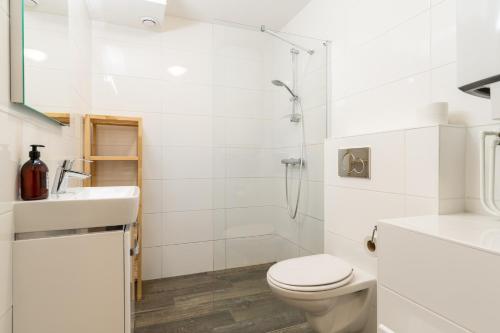 ホルムにあるde Bornrifのトイレとシャワー付きの白いバスルーム