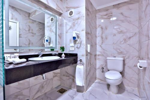 y baño con aseo, lavabo y espejo. en Basma Hotel Aswan, en Asuán