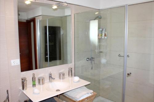 un bagno con lavandino e doccia di Luxury villa in Costa Adeje + pool ad Adeje