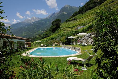 a swimming pool in the middle of a mountain at Hotel Garni Partaneshof in Merano