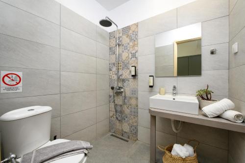 メソギーにあるAquarius Beach Eco-Hotelのバスルーム(トイレ、洗面台、鏡付)