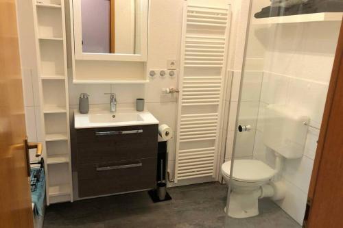 a white bathroom with a toilet and a sink at EXKLUSIVE Ferienwohnung in Einbeck, 3 Schlafzimmer mit Balkon! in Einbeck