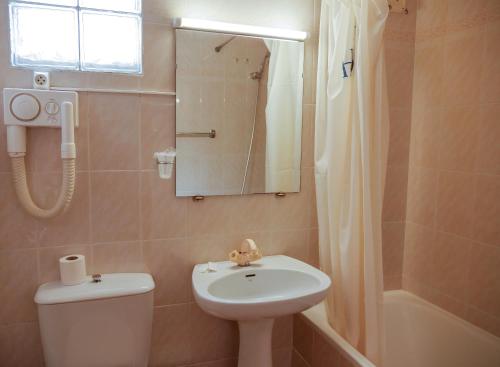 a bathroom with a sink and a toilet and a mirror at Kione DeuSol in Incles