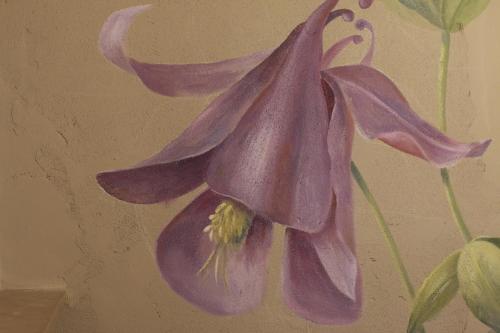 a painting of a purple flower on a wall at Hotel Baldo in Ferraro di Monte Baldo