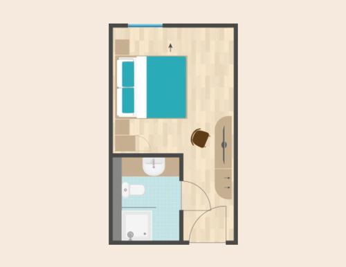 a floor plan of a house with a shower at KELKO 1A Hotel in Kehl am Rhein