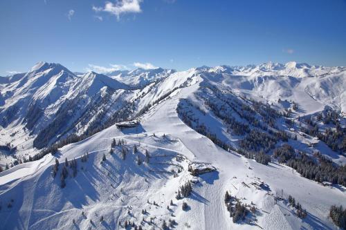 an aerial view of a snow covered mountain at Appartements KATHRIN in Grossarl