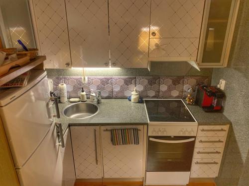 una piccola cucina con lavandino e frigorifero di Imatra Spa & Golf Villa2 a Imatra