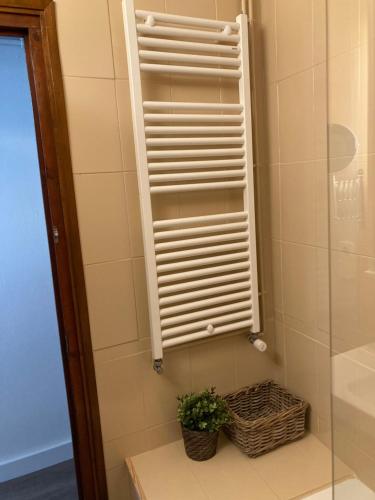 un baño con una ventana y una planta en un estante en Vistas Únicas a los Pirineos, para 7-8 personas!! Tensi Home Llivia, en Llivia