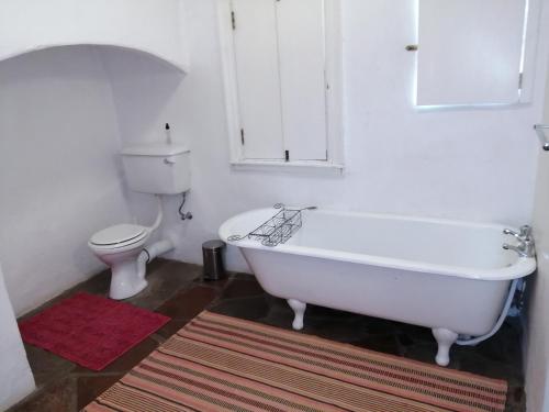 a bathroom with a white tub and a toilet at Aandster in Nieu-Bethesda