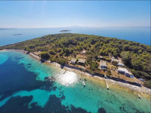 een luchtzicht op een eiland in de oceaan bij 2 bedrooms house with sea view furnished garden and wifi at Potirna in Vela Luka