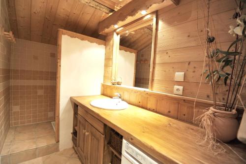y baño con lavabo y espejo. en Appartement de 4 chambres a Champagny en Vanoise a 400 m des pistes avec jardin clos et wifi en Champagny-en-Vanoise