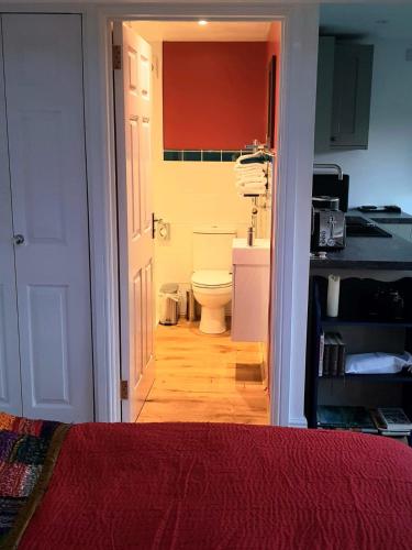 a room with a bathroom with a toilet and a sink at The Sett on The Wharfe in Threshfield