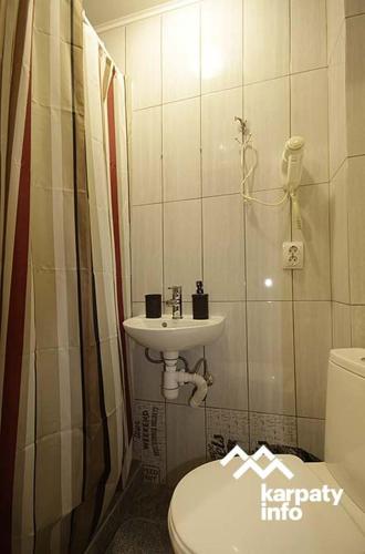 a bathroom with a toilet and a sink at Гiрська Роса in Pilipets