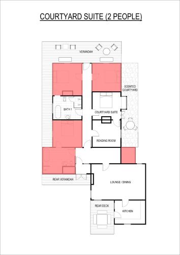 a floor plan of the courtyard suite people at The Main House @ Poets Lodge in Daylesford