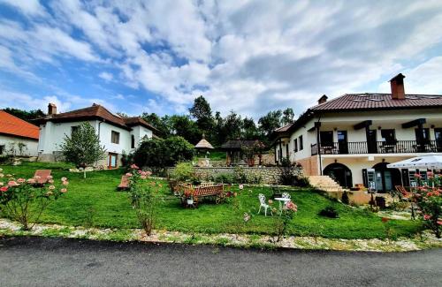 a large house with a yard with a yard at Pensiunea Agroturistica Cerna, Vaideeni, Valcea in Vaideeni