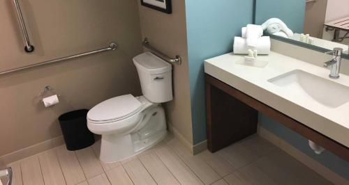 a bathroom with a toilet and a sink at King Delhi Airport in New Delhi