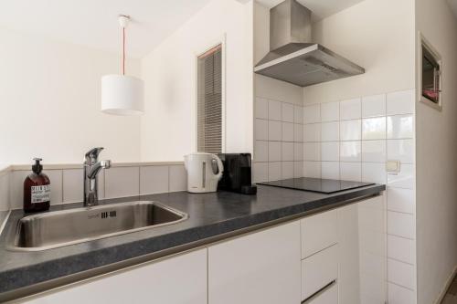 a kitchen with a sink and a counter top at Appartement Noflik, Amelander Kaap in Hollum