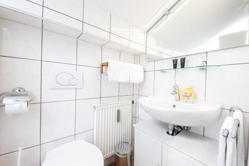 ファルハントにあるAusblickの白いバスルーム(洗面台、トイレ付)