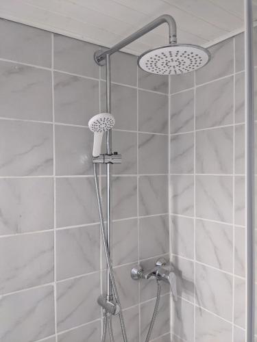 a shower with a shower head in a bathroom at 007 Studio Apartment Madrid 30m2 in Klagenfurt