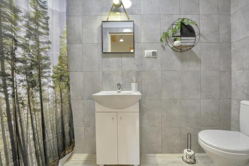 a bathroom with a sink and a toilet at Siedlisko Krasna in Świeradów-Zdrój
