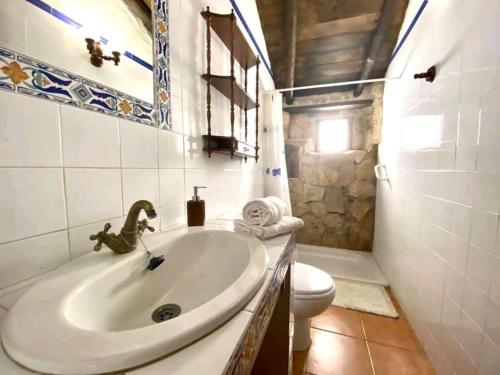 La salle de bains est pourvue d'un lavabo et de toilettes. dans l'établissement Casa Rural La Cuadra, à Las Vegas