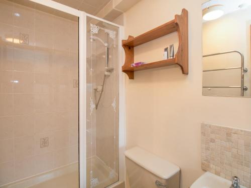 a bathroom with a shower and a toilet at Riven Oak in Kendal