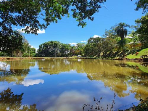塞拉內格拉的住宿－Pousada Vale do Ouro Verde，享有树木背景的河流美景