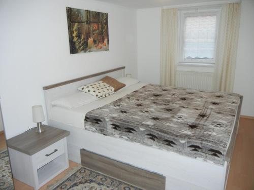 1 dormitorio con cama y ventana en Ferienwohnung Wacker, Apartments und Zimmer en Züschen